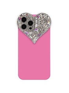 iaiyoxi cute 3d glitter 14 pro max case, sparkling aesthetic heart gems bling case, pretty shine colorful diamond soft tpu bumper case for women girl-rose