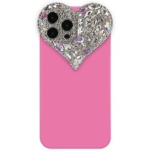 IAIYOXI Cute 3D Glitter 14 Pro Max Case, Sparkling Aesthetic Heart Gems Bling Case, Pretty Shine Colorful Diamond Soft TPU Bumper Case for Women Girl-Rose