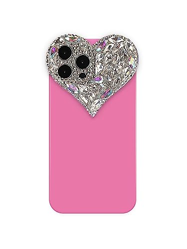 IAIYOXI Cute 3D Glitter 14 Pro Max Case, Sparkling Aesthetic Heart Gems Bling Case, Pretty Shine Colorful Diamond Soft TPU Bumper Case for Women Girl-Rose