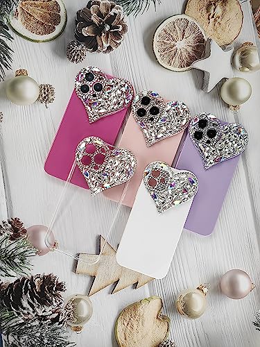 IAIYOXI Cute 3D Glitter 14 Pro Max Case, Sparkling Aesthetic Heart Gems Bling Case, Pretty Shine Colorful Diamond Soft TPU Bumper Case for Women Girl-Rose