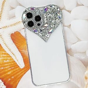 IAIYOXI Cute 3D Glitter 14 Pro Max Case, Sparkling Aesthetic Heart Gems Bling Case, Pretty Shine Colorful Diamond Soft TPU Bumper Case for Women Girl-Rose