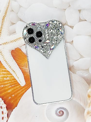 IAIYOXI Cute 3D Glitter 14 Pro Max Case, Sparkling Aesthetic Heart Gems Bling Case, Pretty Shine Colorful Diamond Soft TPU Bumper Case for Women Girl-Rose