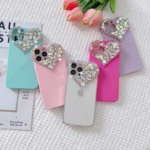 IAIYOXI Cute 3D Glitter 14 Pro Max Case, Sparkling Aesthetic Heart Gems Bling Case, Pretty Shine Colorful Diamond Soft TPU Bumper Case for Women Girl-Rose