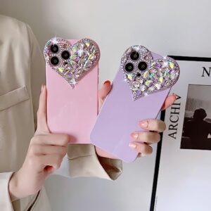 IAIYOXI Cute 3D Glitter 14 Pro Max Case, Sparkling Aesthetic Heart Gems Bling Case, Pretty Shine Colorful Diamond Soft TPU Bumper Case for Women Girl-Rose