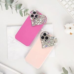 IAIYOXI Cute 3D Glitter 14 Pro Max Case, Sparkling Aesthetic Heart Gems Bling Case, Pretty Shine Colorful Diamond Soft TPU Bumper Case for Women Girl-Rose