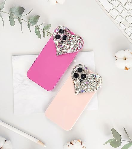 IAIYOXI Cute 3D Glitter 14 Pro Max Case, Sparkling Aesthetic Heart Gems Bling Case, Pretty Shine Colorful Diamond Soft TPU Bumper Case for Women Girl-Rose