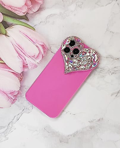 IAIYOXI Cute 3D Glitter 14 Pro Max Case, Sparkling Aesthetic Heart Gems Bling Case, Pretty Shine Colorful Diamond Soft TPU Bumper Case for Women Girl-Rose