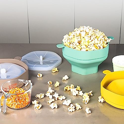 Microwave Popcorn Popper Machine, Silicone Popcorn Maker Popper, Collapsible Microwavable Bowl Hot Air Popper Popcorn Bowls for Family Movie Night Popcorn Buckets for Halloween Christmas Popcorn