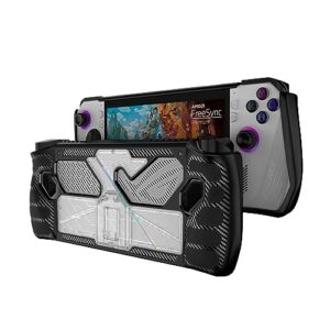 mes merry kickstand case for 2023 asus rog ally handheld, rog ally 7 accessories protective cover grip with stand (clear black)