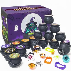 mulbozy 180 pcs halloween party favors for kids trick or treats, 18 pack prefilled small plastic witch cauldron, halloween toys for kids, halloween party favors prizes gifts for school classroom