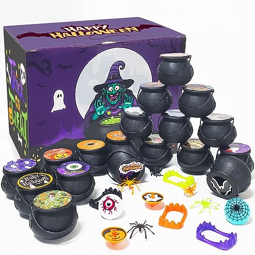 Mulbozy 180 PCS Halloween Party Favors for Kids Trick or Treats, 18 Pack Prefilled Small Plastic Witch Cauldron, Halloween Toys for Kids, Halloween Party Favors Prizes Gifts for School Classroom