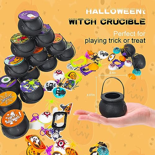 Mulbozy 180 PCS Halloween Party Favors for Kids Trick or Treats, 18 Pack Prefilled Small Plastic Witch Cauldron, Halloween Toys for Kids, Halloween Party Favors Prizes Gifts for School Classroom