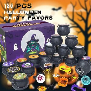 Mulbozy 180 PCS Halloween Party Favors for Kids Trick or Treats, 18 Pack Prefilled Small Plastic Witch Cauldron, Halloween Toys for Kids, Halloween Party Favors Prizes Gifts for School Classroom