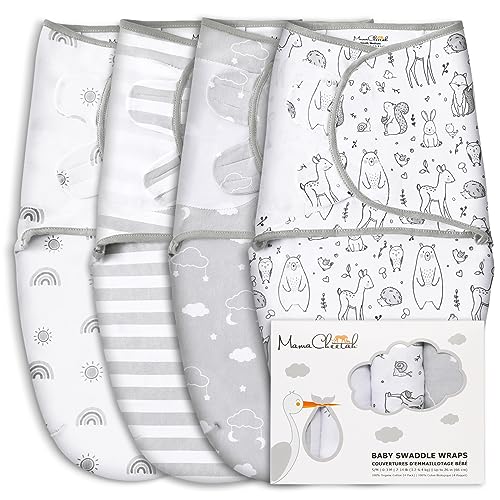 Mama Cheetah Baby Swaddle Sack, Organic Swaddle Blanket, Newborn Swaddle Sleep Sacks, Adjustable Infant Swaddle Wrap, Easy Swaddles for Boy Girl 0-3 Month, Baby Essentials, Nursery Swaddling, 4-Pack