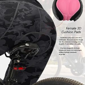 Women's 4D Padded Bike Shorts Cycling Padding Riding Bicycle Road Mountain Biking Spinning Cycle Spin Shorts for Women with Zipper Pockets(Camo Black,L)