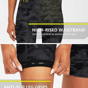 Women's 4D Padded Bike Shorts Cycling Padding Riding Bicycle Road Mountain Biking Spinning Cycle Spin Shorts for Women with Zipper Pockets(Camo Black,L)