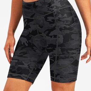 Women's 4D Padded Bike Shorts Cycling Padding Riding Bicycle Road Mountain Biking Spinning Cycle Spin Shorts for Women with Zipper Pockets(Camo Black,L)