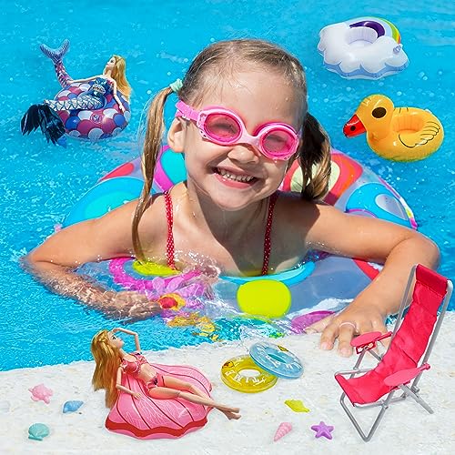 CAILESS Doll Clothes Accessories - 36Pcs Girl Doll Clothes Swimsuit Series for 11.5''Doll Included Bikini Mermaid Swimsuit Surfboard Beach Chair Swimming Ring Beach Accessories