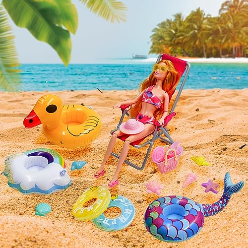 CAILESS Doll Clothes Accessories - 36Pcs Girl Doll Clothes Swimsuit Series for 11.5''Doll Included Bikini Mermaid Swimsuit Surfboard Beach Chair Swimming Ring Beach Accessories