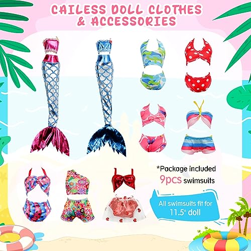 CAILESS Doll Clothes Accessories - 36Pcs Girl Doll Clothes Swimsuit Series for 11.5''Doll Included Bikini Mermaid Swimsuit Surfboard Beach Chair Swimming Ring Beach Accessories