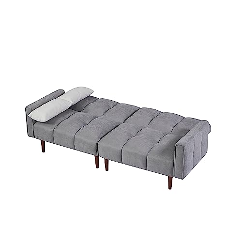 FULife Convertible Sleeper Futon Sofa Bed Loveseat Daybed,Adjustable Folding Lounge Recliner Sofá Chair 2-Seat Couches with Pillows&Wooden Legs for Living Room/Office/Compact Space, Gray 81.1" w