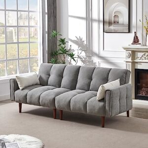 FULife Convertible Sleeper Futon Sofa Bed Loveseat Daybed,Adjustable Folding Lounge Recliner Sofá Chair 2-Seat Couches with Pillows&Wooden Legs for Living Room/Office/Compact Space, Gray 81.1" w