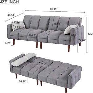 FULife Convertible Sleeper Futon Sofa Bed Loveseat Daybed,Adjustable Folding Lounge Recliner Sofá Chair 2-Seat Couches with Pillows&Wooden Legs for Living Room/Office/Compact Space, Gray 81.1" w