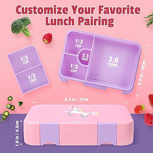 Ordiffo Bento Lunch Box for Kids, 4-6 Compartments with Leakproof Removable Compartment, Dishwasher Safe,Pre-School Kid Toddlers Daycare Lunches Snack Container for Girls, Unicorn