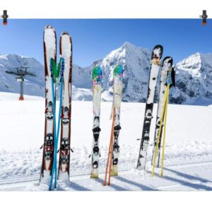 Leyiyi 10x7ft Ski Boards Stand in Snow Backdrop Cold Winter Sport Go Skiing Snow Covered Mountain Outdoor Adventure Photography Background Merry Christmas New Year Photo Studio Prop Vinyl Wallpaper