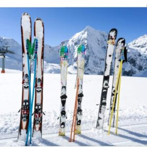 Leyiyi 10x7ft Ski Boards Stand in Snow Backdrop Cold Winter Sport Go Skiing Snow Covered Mountain Outdoor Adventure Photography Background Merry Christmas New Year Photo Studio Prop Vinyl Wallpaper