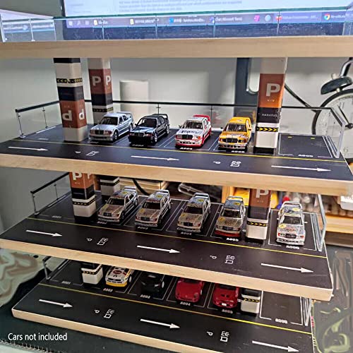 4-Tiers Garage Display Case 1/64 Car Garage Model Realistic Parking Lot Backdrop Display Scene Model Clear Parking Spaces