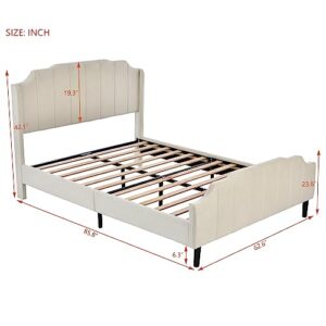 HAUSHECK Queen Size Upholstered Platform Bed, Queen Bed Frame with Headboard and Footboard, Velvet Fabric, Wood Slat Support, Noise Free, No Box Spring Needed, Modern Bedframe for Kids, Teens & Adults