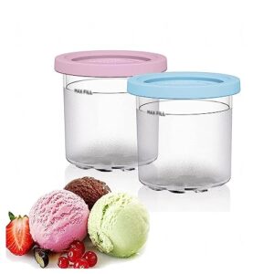 vrino 2/4/6pcs creami pints and lids, for ninja creami deluxe pints,16 oz ice cream pints cup airtight and leaf-proof compatible with nc299amz,nc300s series ice cream makers,pink+blue-6pcs