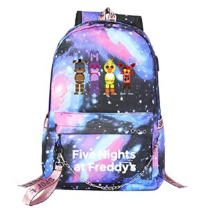 duuloon student casual daypacks canvas bookbag for teen-five nights at freddy's multifunction knapsack with usb charging port