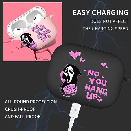 Buewutiry Scream Ghost Compatible with Airpods Pro 2nd Generation Case Cover - Ghostface for Airpods Pro Case Cute for Women&Men - Cool Funny for Airpods Pro 2 Case Cover with Keychain (Black)