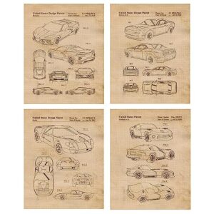 vintage usa muscle cars patent prints, 4 (8x10) unframed photos, wall art decor gifts under 25 for home office man cave c8 corvette viper demon gt40 team racing horsepower sports garage