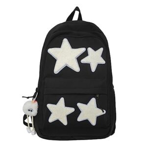 lotustar kawaii backpack with cute accessories stars y2k aesthetic backpack with plush pendenat grunge 10-12 daypack (black)