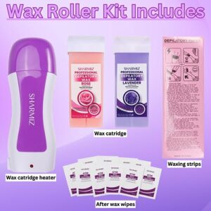 Roll on Wax Kit, Roll on Wax for Sensitive Skin, Wax Roller Kit for Hair Removal, Roll on Wax Kit for Hair Removal, Waxing Kit Include 2 Soft Wax Cartridge & 100 Non-Woven Wax Strips, Portable Wax Heater Machine