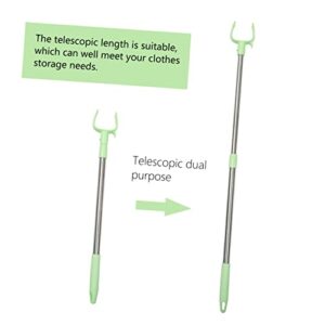 Alipis 2pcs Clothes Pole Metallic Curtains Mainstays Hangers Wall Hangers for Clothes High Reach Garment Hook Closet Reacher Pole Household Clothes Fork Stainless Steel Green Tie Rod Disc