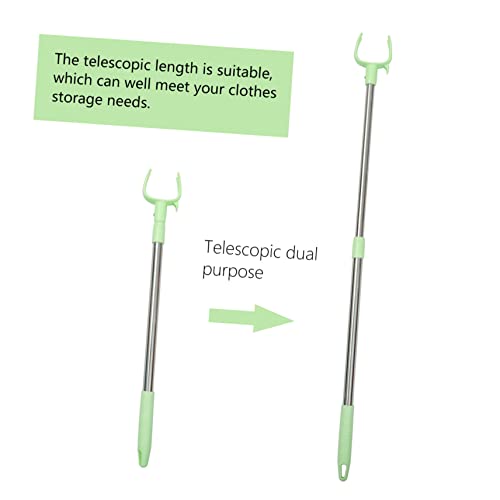 Alipis 2pcs Clothes Pole Metallic Curtains Mainstays Hangers Wall Hangers for Clothes High Reach Garment Hook Closet Reacher Pole Household Clothes Fork Stainless Steel Green Tie Rod Disc