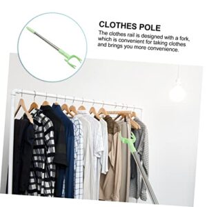 Alipis 2pcs Clothes Pole Metallic Curtains Mainstays Hangers Wall Hangers for Clothes High Reach Garment Hook Closet Reacher Pole Household Clothes Fork Stainless Steel Green Tie Rod Disc