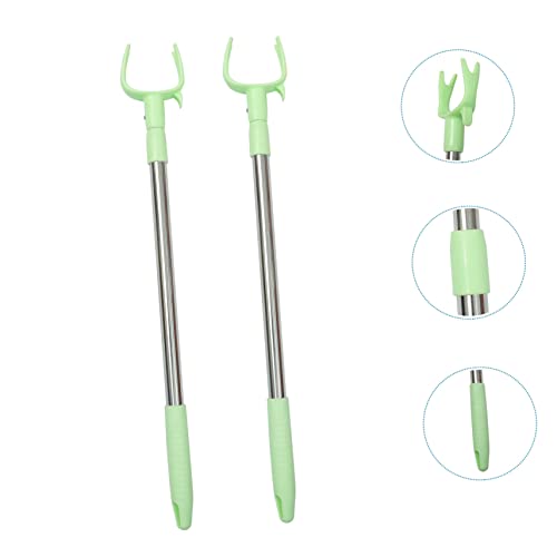 Alipis 2pcs Clothes Pole Metallic Curtains Mainstays Hangers Wall Hangers for Clothes High Reach Garment Hook Closet Reacher Pole Household Clothes Fork Stainless Steel Green Tie Rod Disc