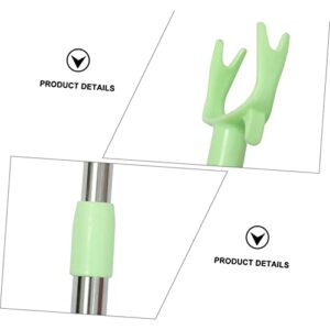 Alipis 2pcs Clothes Pole Metallic Curtains Mainstays Hangers Wall Hangers for Clothes High Reach Garment Hook Closet Reacher Pole Household Clothes Fork Stainless Steel Green Tie Rod Disc