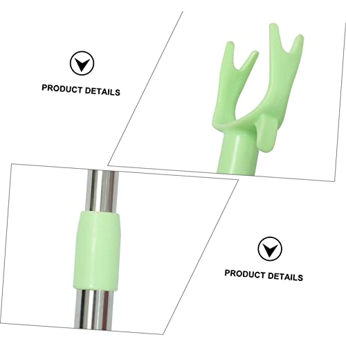 Alipis 2pcs Clothes Pole Metallic Curtains Mainstays Hangers Wall Hangers for Clothes High Reach Garment Hook Closet Reacher Pole Household Clothes Fork Stainless Steel Green Tie Rod Disc