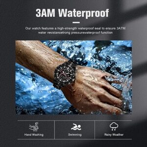 VERULEAN Mens Watches Military Watch for Men Japanese Movement Multifunctional LED Alarm Stopwatch Stainless Steel Waterproof Sport Watch 2 Time Zone Analog Digital Watch (QCS204-All Black)