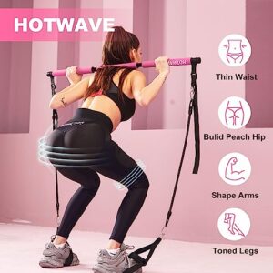 HOTWAVE Pilates Bar Kit with Resistance Bands. Fitness Bar with Ab Roller for Abs Workout. Squat Machine.Core Strength Training Equipment.Portable Home Gym for Men and Women