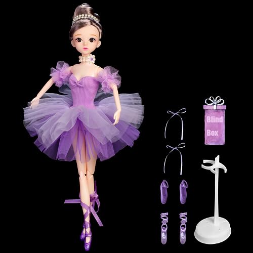 BAMOONBI Purple Ballerina Doll Toys 11.5-12 Inch with Ballet Outfit, Tutu, Ballet Shoes Blind Box 6.5 Inch Random Style Doll,Ballerina Gifts Dance Recital Gifts for Girls.