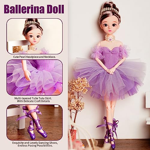 BAMOONBI Purple Ballerina Doll Toys 11.5-12 Inch with Ballet Outfit, Tutu, Ballet Shoes Blind Box 6.5 Inch Random Style Doll,Ballerina Gifts Dance Recital Gifts for Girls.