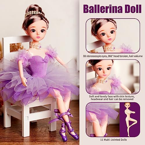 BAMOONBI Purple Ballerina Doll Toys 11.5-12 Inch with Ballet Outfit, Tutu, Ballet Shoes Blind Box 6.5 Inch Random Style Doll,Ballerina Gifts Dance Recital Gifts for Girls.