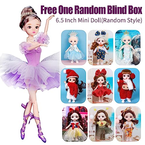 BAMOONBI Purple Ballerina Doll Toys 11.5-12 Inch with Ballet Outfit, Tutu, Ballet Shoes Blind Box 6.5 Inch Random Style Doll,Ballerina Gifts Dance Recital Gifts for Girls.